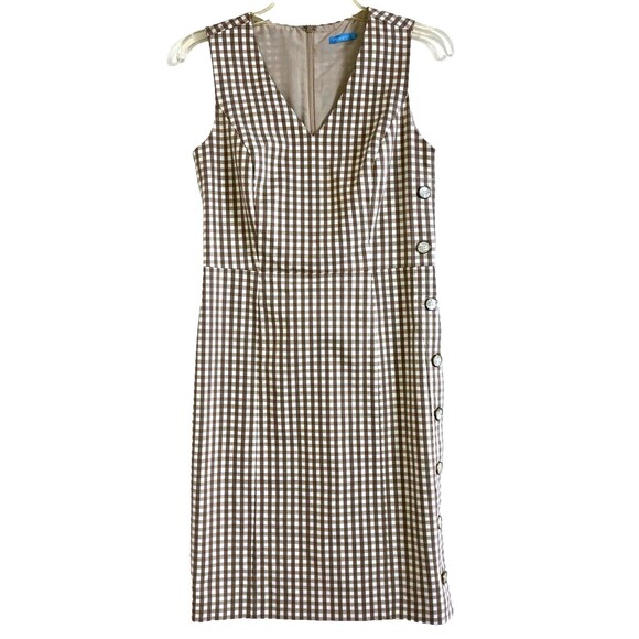 J McLAUGHLIN sz 4 White Tan Paulson Gingham Plaid Sleeveless Button Side Dress - Picture 1 of 8